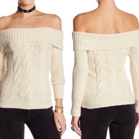 Cable Knit Off The Shoulder Sweater 